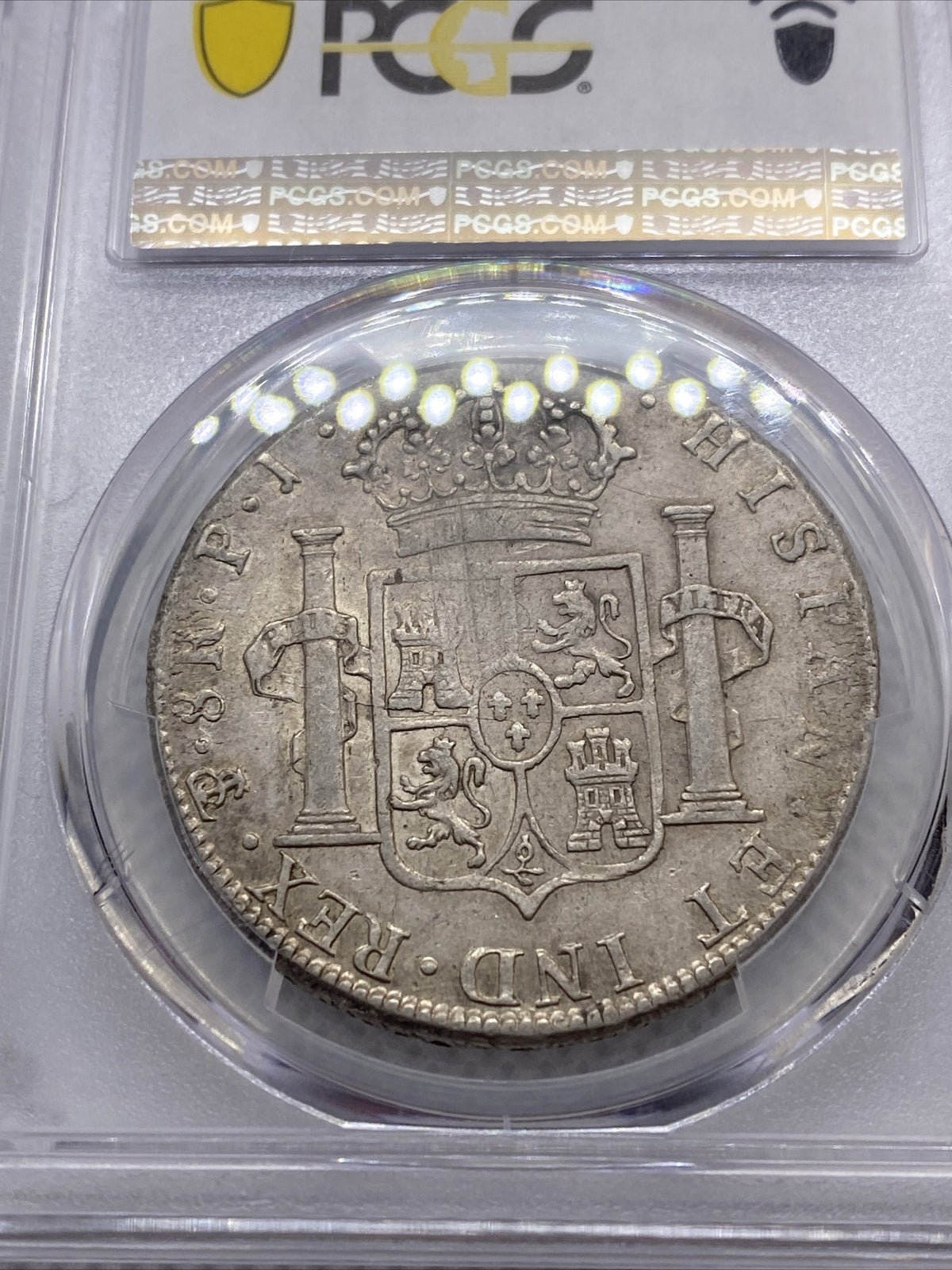 1808 PTS PJ 8 Reales  Carlos III Bolivia PCGS AU53 Calico-1014 Carolus IV #7959