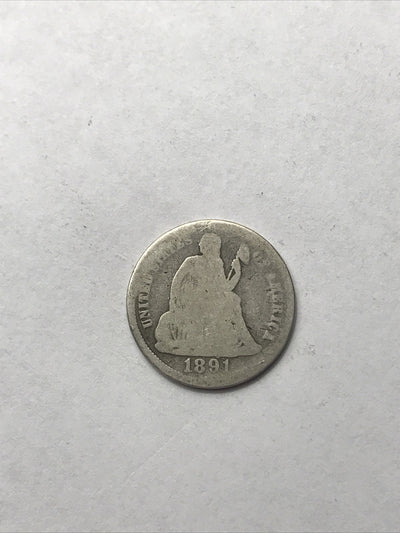 1891 Seated Liberty Dime Silver 90% Coin #BL91