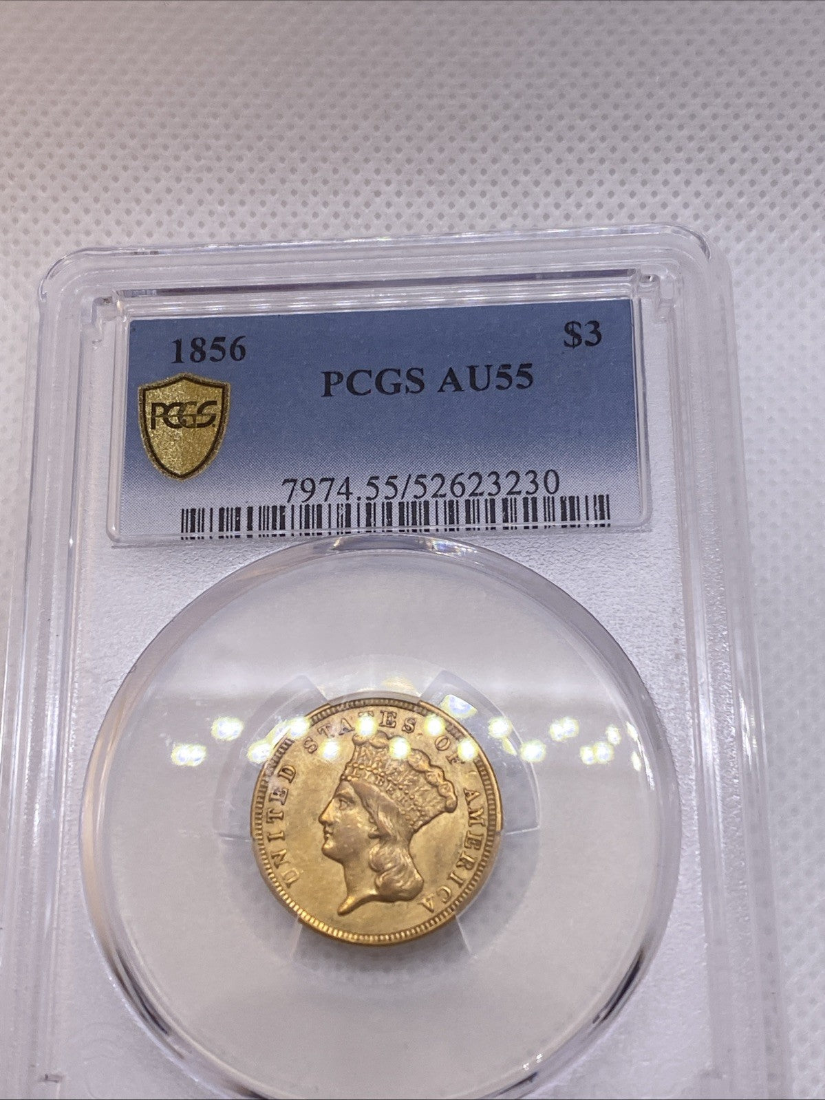 1856 $3 Gold Princess NGC AU55 Three Dollar Gold Piece RARE EARLY US GOLD