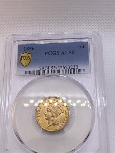 1856 $3 Gold Princess NGC AU55 Three Dollar Gold Piece RARE EARLY US GOLD