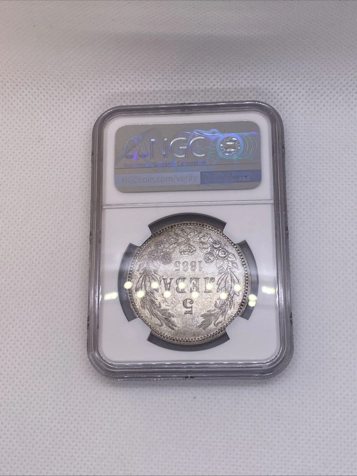 Bulgaria Alexander I 1885 5 Leva Silver Coin NGC AU53 Beautiful Coin RARE