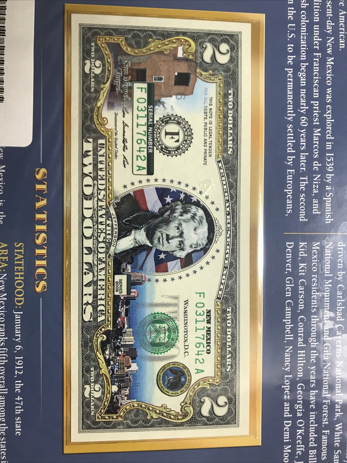 COLORIZED $2 NOTE SET NEW JERSEY and NEW MEXICO GENUINE LEGAL TENDER