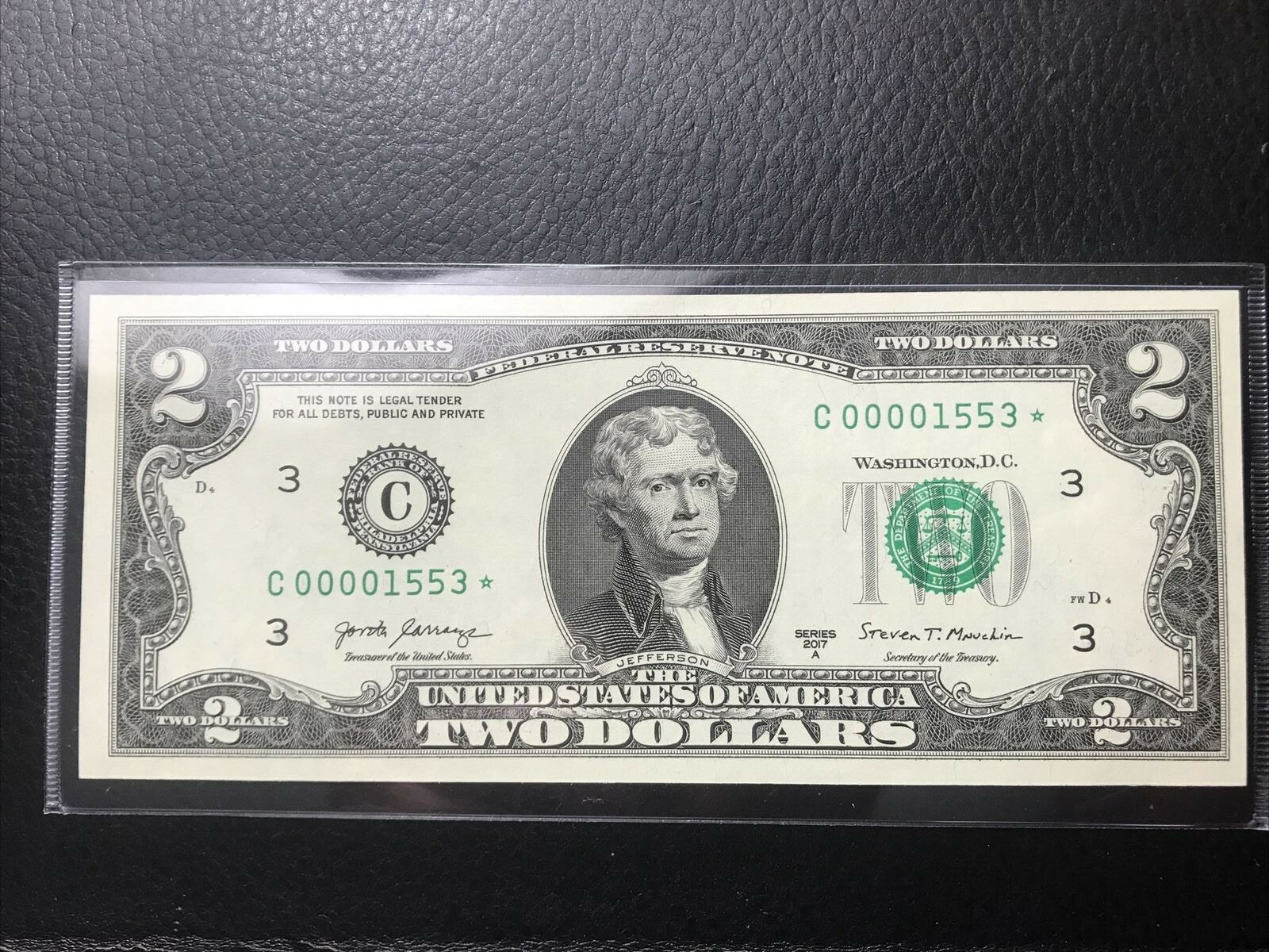 $2 Rare Uncirculated Low FOUR (4) Digits  ⭐️ STAR NOTE ⭐ 1553*