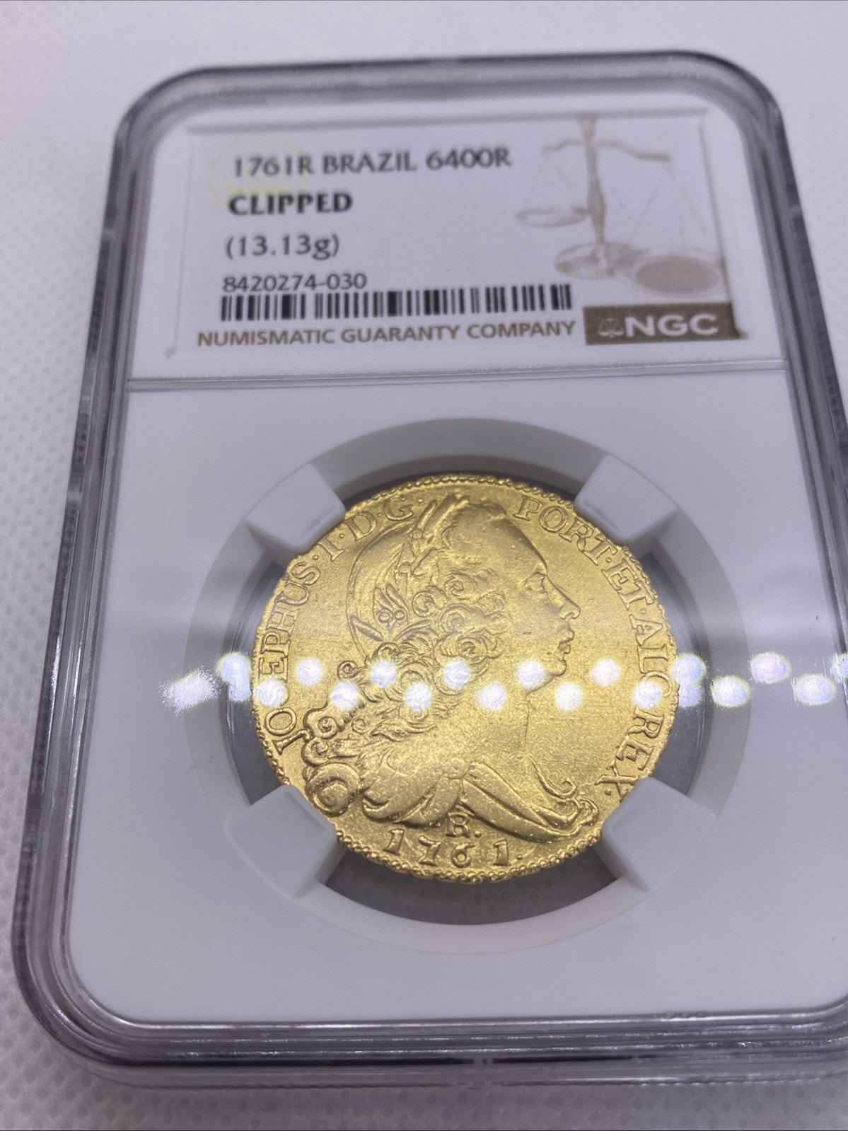 1761 R Brazil 6400R 6400 Reis NGC Graded Mint Error CLIPPED RARE Gold Coin