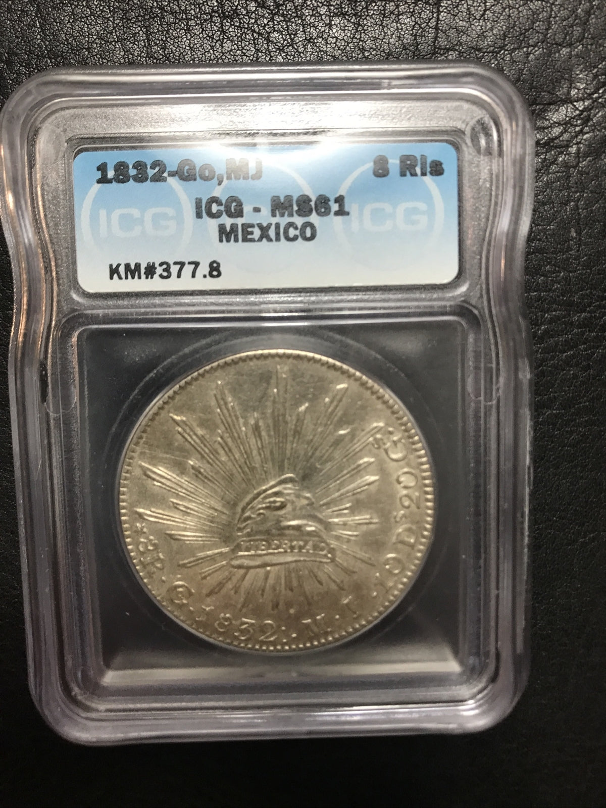 1832 Go MJ Mexico 8 Reales MS61 ICG Silver Coin BETTER RARE Die Clash ERROR