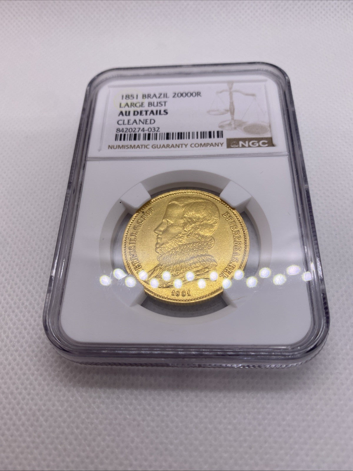 1851 Brazil 20000 Reis Large Bust NGC AU Det. Rio de Janeiro RARE