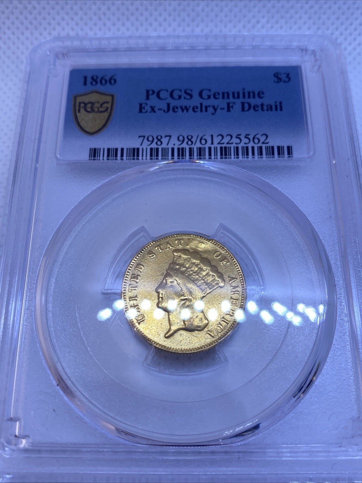 1866 $3 Gold Three Dollars PCGS RARE VERY LOW Mintage