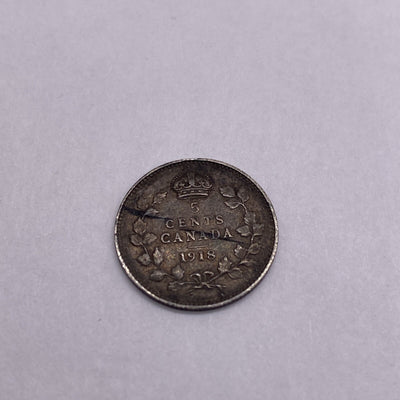 1918 CANADA 5 CENT SILVER COIN Canadian Five Cents #9177-10