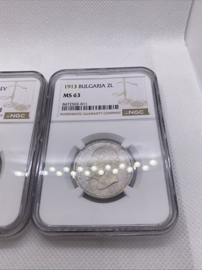 1913 Bulgaria Silver Coin Set 50S, 1 Lev, 2 Leva  Alexander I Coins RARE