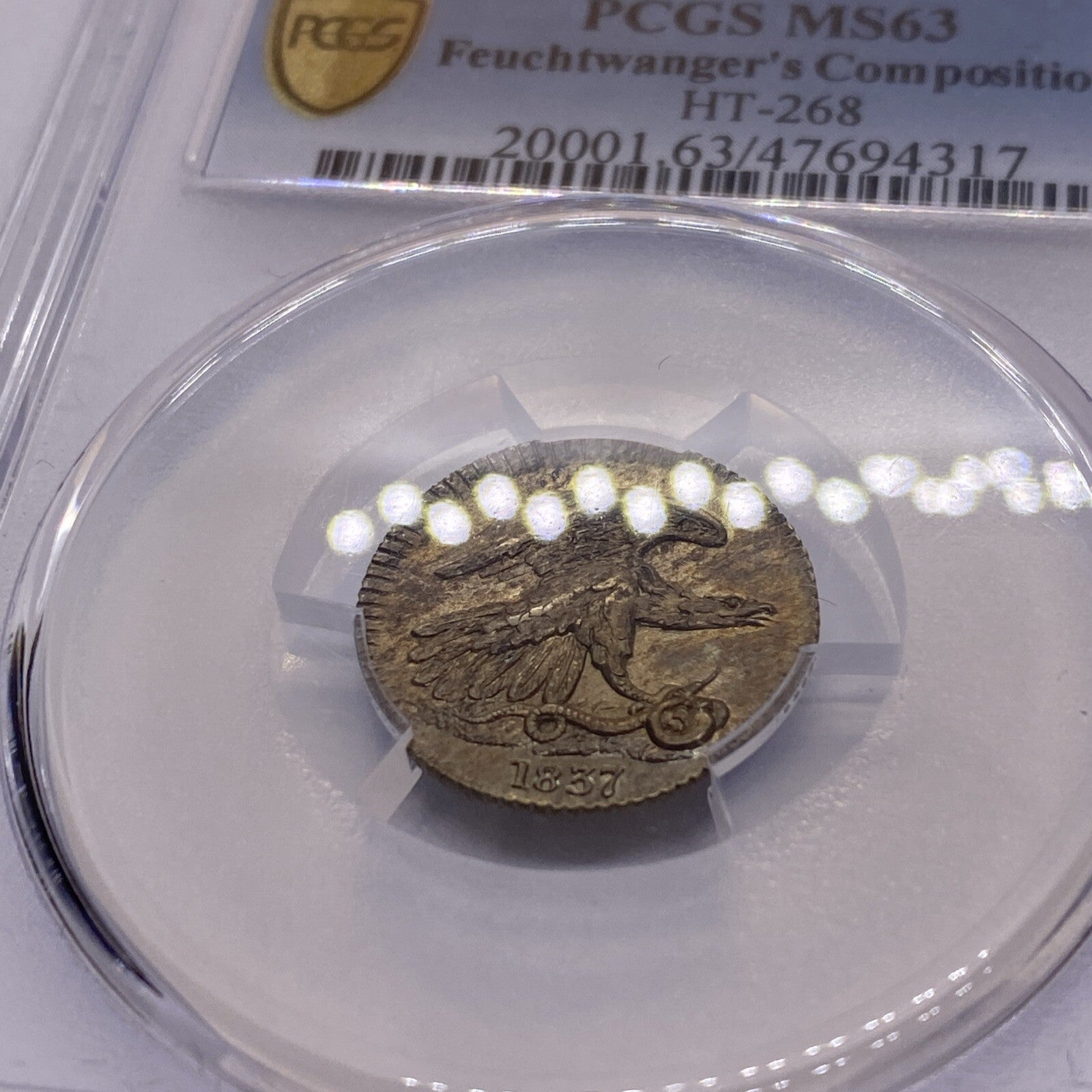 1837 Feuchtwanger 1C PCGS MS63 Beautiful Coin Looks Great Unique Rare High Grade
