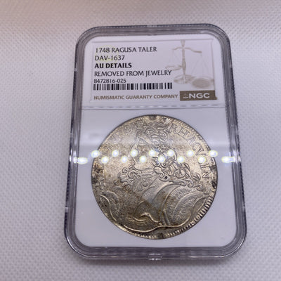 1748 Ragusa Taler Tallero NGC AU Details Silver Coin Large RARE