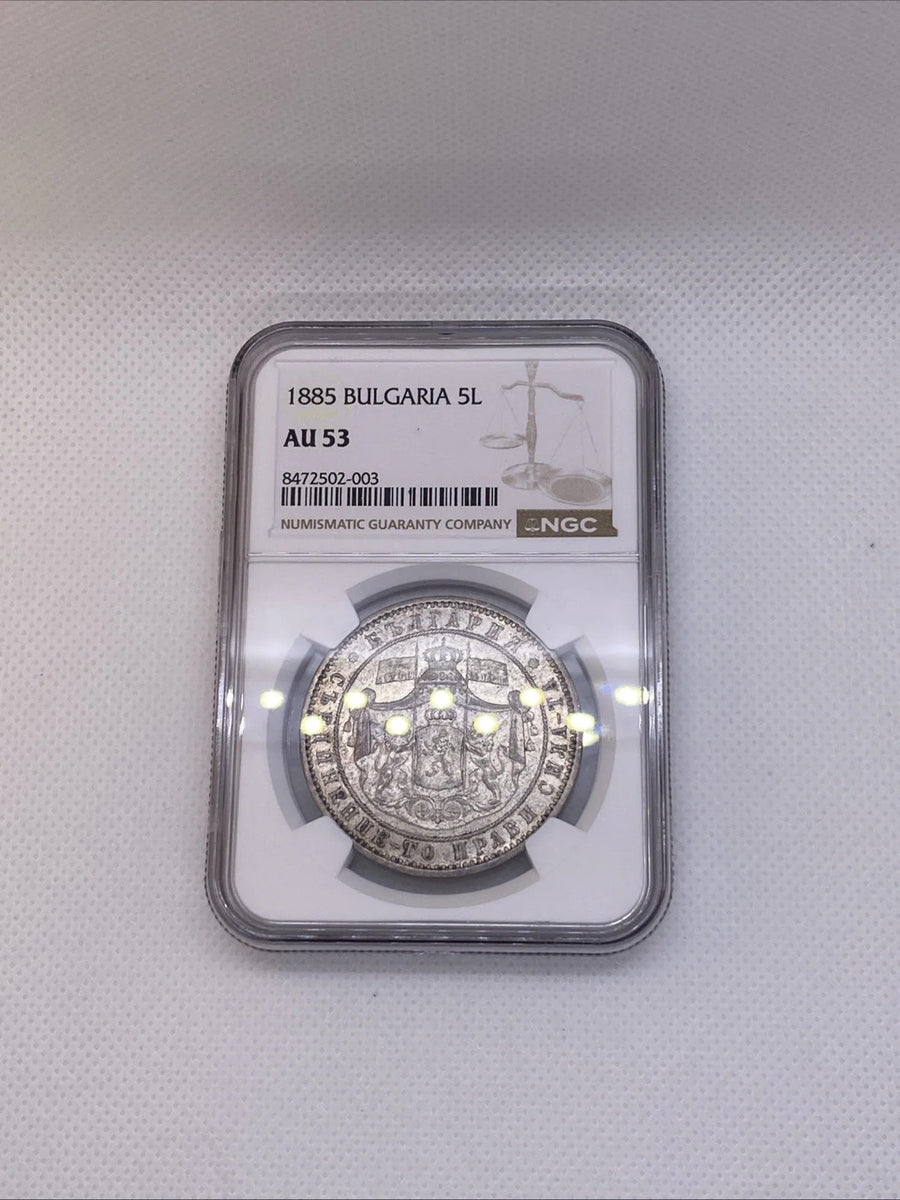 Bulgaria Alexander I 1885 5 Leva Silver Coin NGC AU53 Beautiful Coin RARE