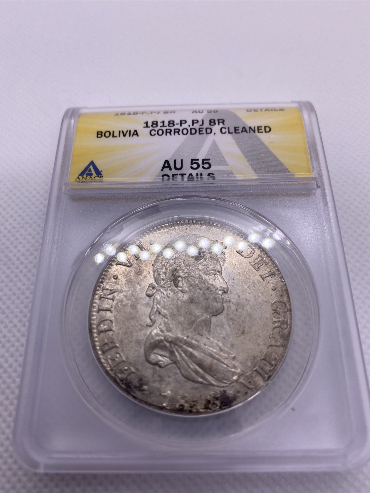 1818 PTS PJ Bolivia Silver 8R 8 Reales AU 55 Details Anacs Silver Potosi #557