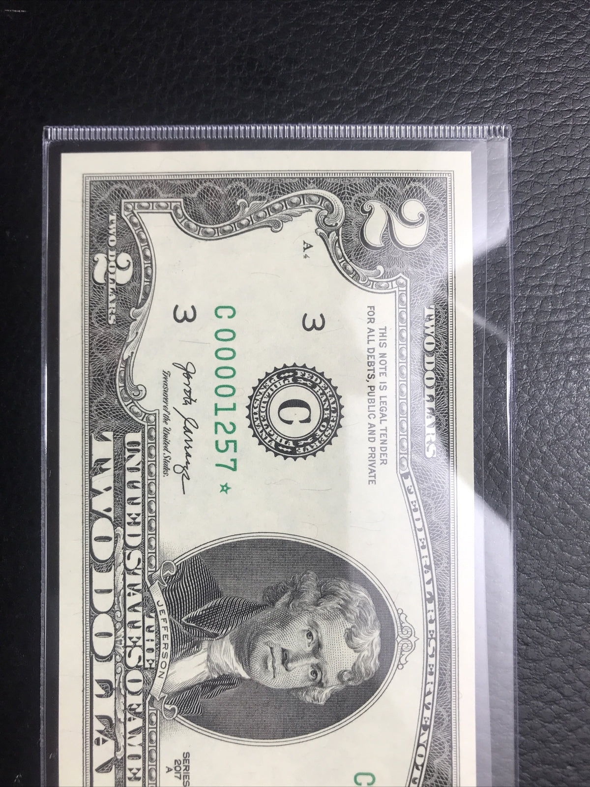 $2 Rare Uncirculated Low FOUR (4) Digits  ⭐️ STAR NOTE ⭐ 1257*