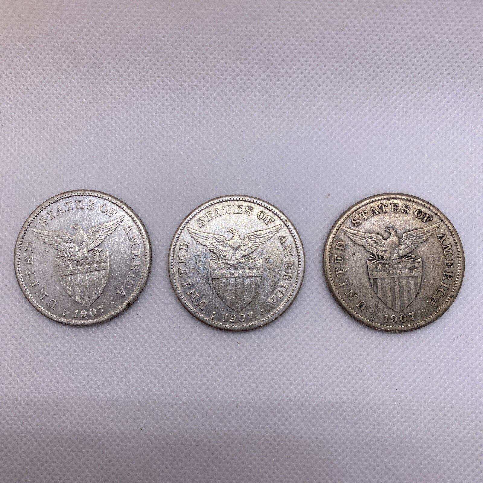 1907 S Three Silver One Pesos Phillipines 1907S #8932-10