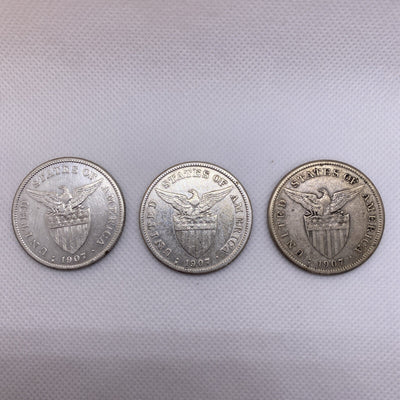 1907 S Three Silver One Pesos Phillipines 1907S #8932-10