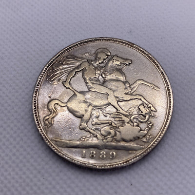1889 GREAT BRITAIN SILVER CROWN QUEEN VICTORIA Silver Coin Reeded Edge #7932