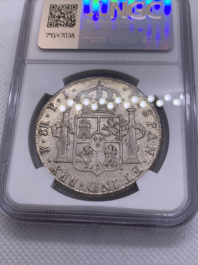 1808 PTS PJ SILVER CHARLES IIII 8 REALES BOLIVIA NGC MS-61 VERY RARE UNC COIN