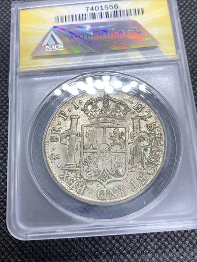 1819 PTS PJ Bolivia Silver 8R 8 Reales AU 50 Details Anacs Silver Potosi #556