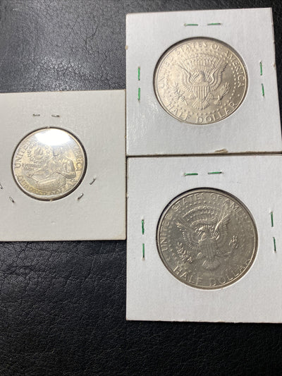 1998 P + 1996 P Kennedy Half Dollars + 1976 Quarter - Struck through Mint Errors