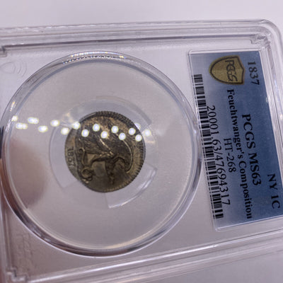 1837 Feuchtwanger 1C PCGS MS63 Beautiful Coin Looks Great Unique Rare High Grade