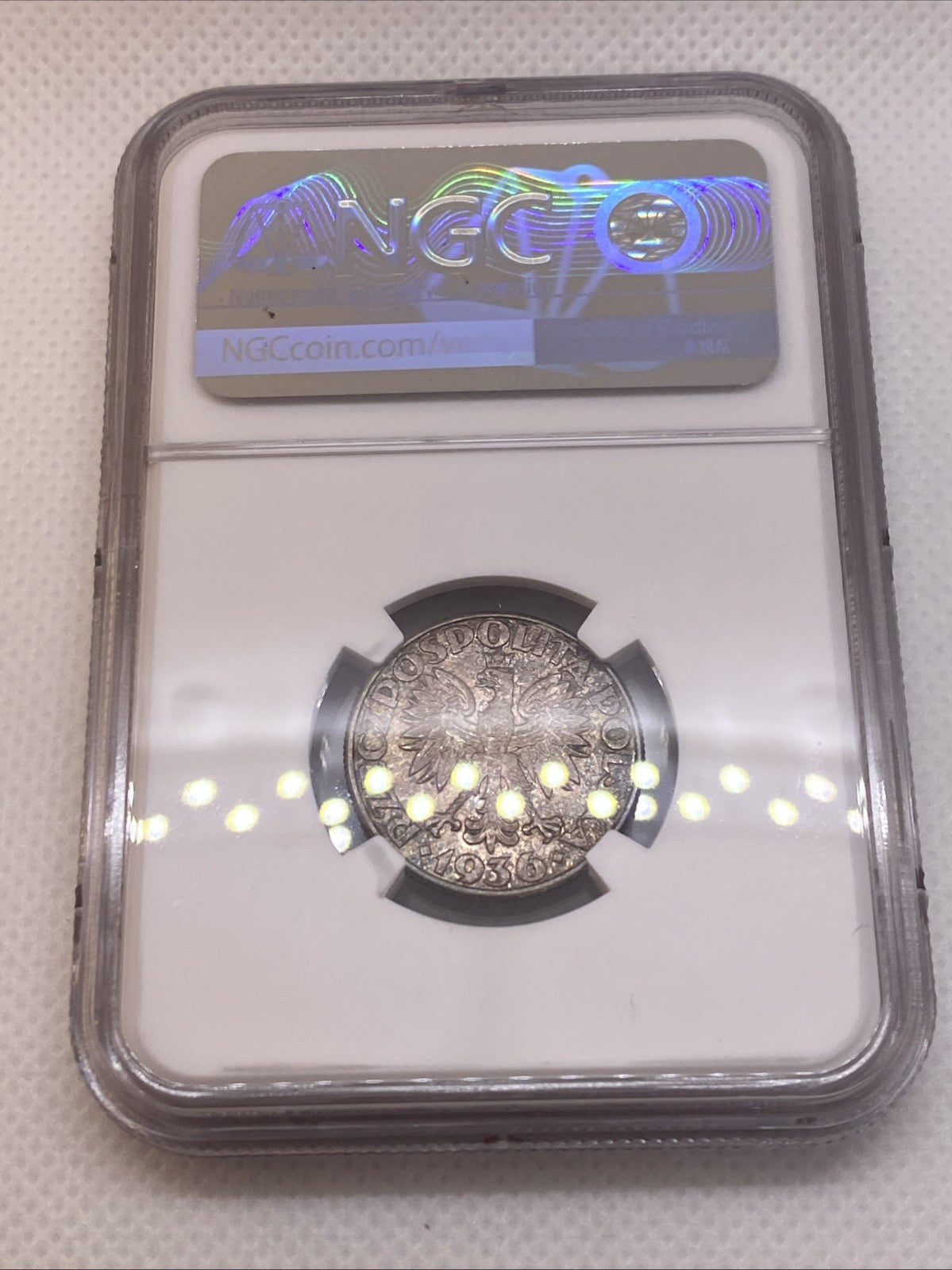 1936 Poland 2 Zlotych Gdynia Seaport Silver Coin NGC MS62 Beautiful Toning Rare