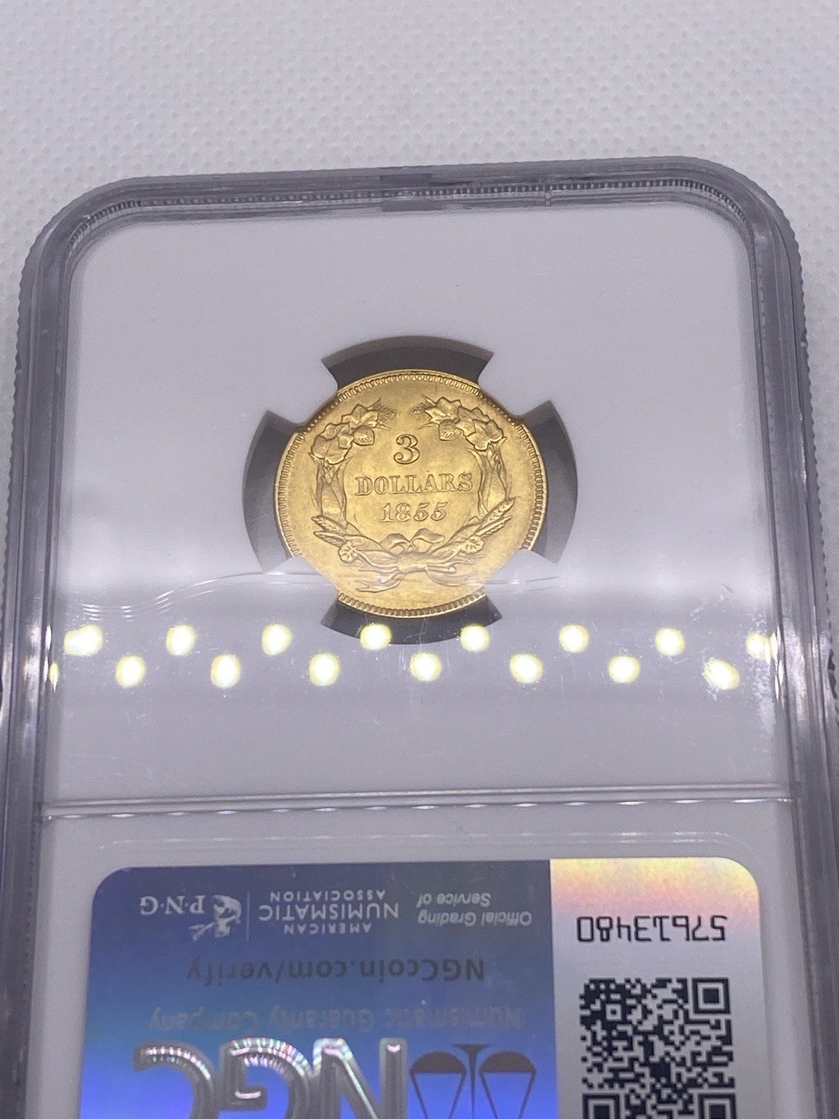 1855 $3 Three Dollar Gold Coin NGC UNC Beautiful Original Early US Gold Rare