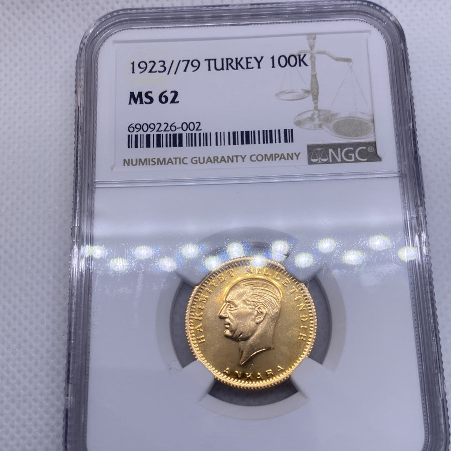 Turkey 1923(79) Gold 100 Kurush NGC MS62 MS UNC Gold Coin