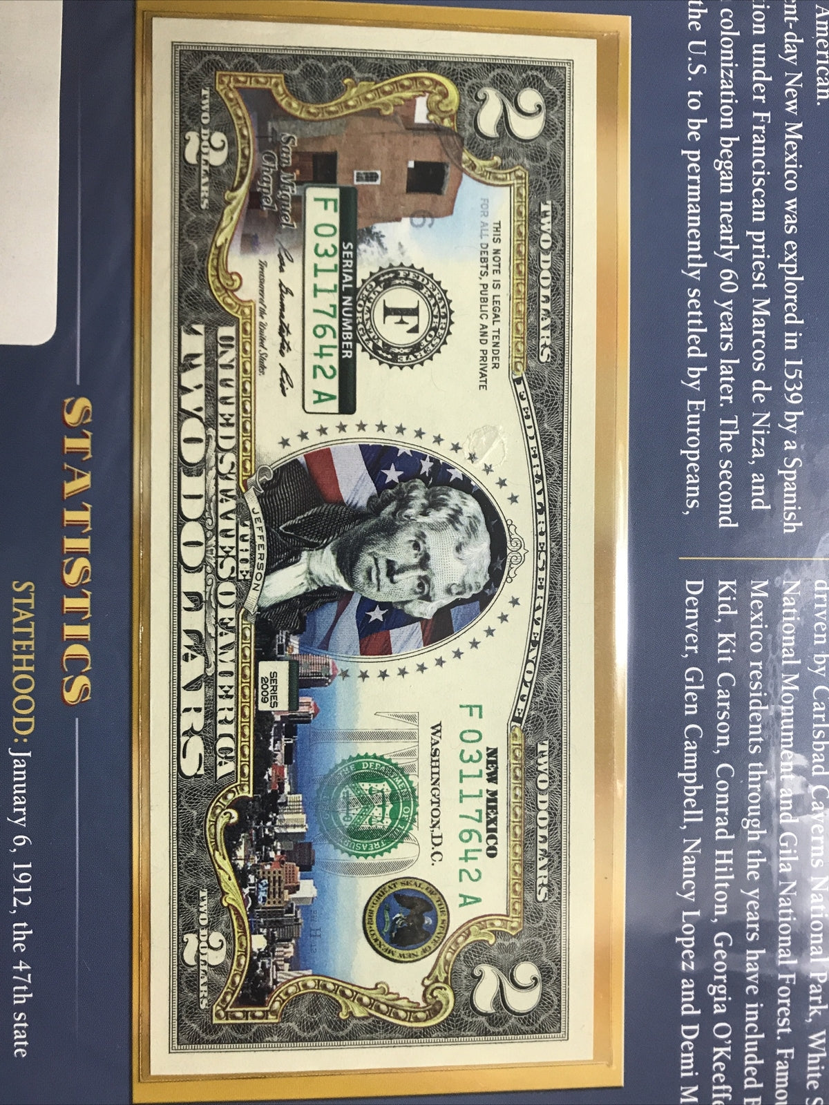 COLORIZED $2 NOTE SET NEW JERSEY and NEW MEXICO GENUINE LEGAL TENDER