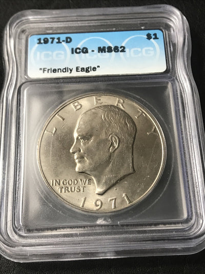 1971 D  Eisenhower IKE Dollar Friendly Eagle ICG MS62 UNC MS 62 RARE #2101