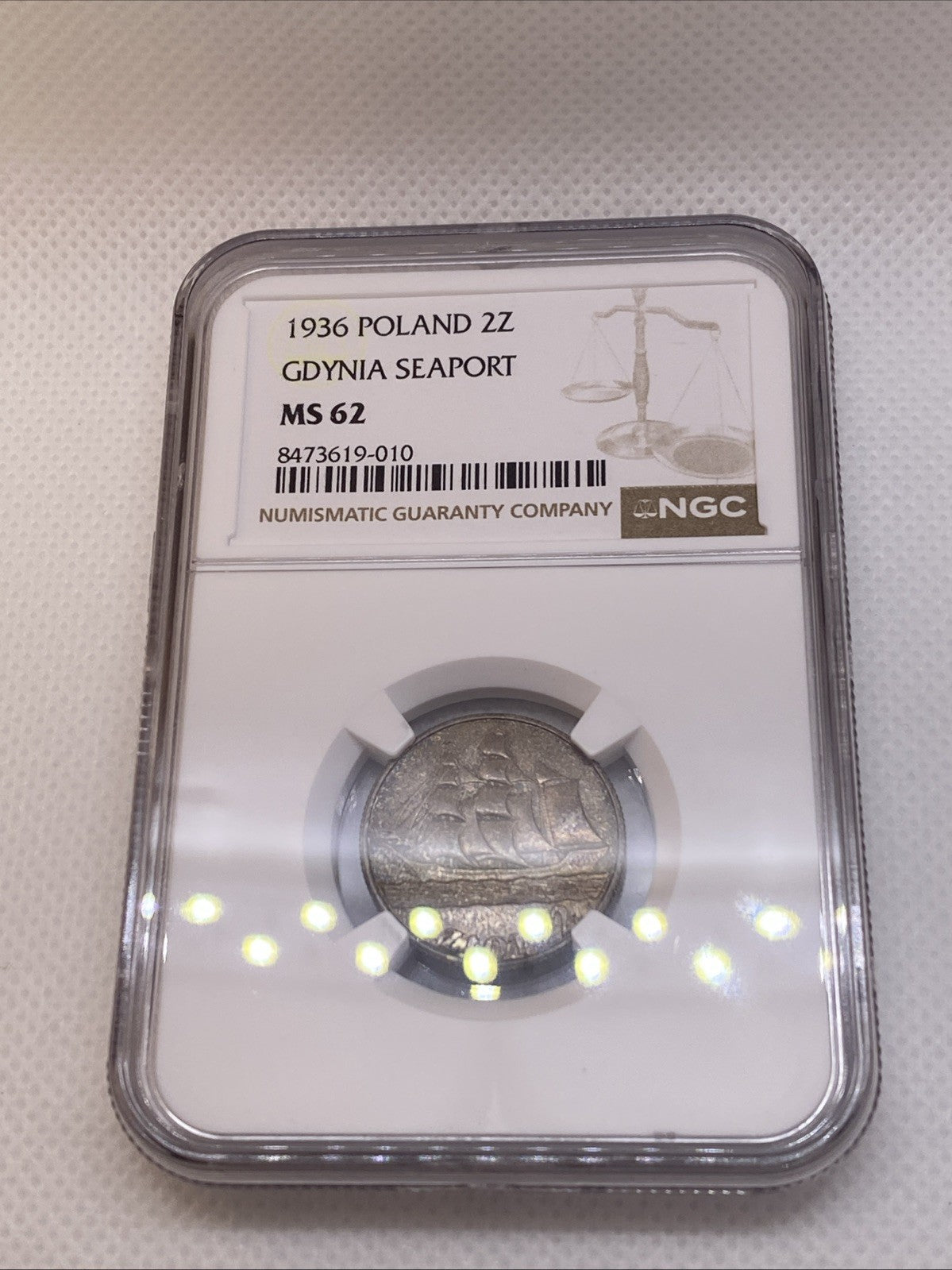 1936 Poland 2 Zlotych Gdynia Seaport Silver Coin NGC MS62 Beautiful Toning Rare