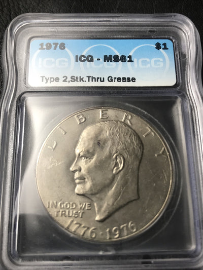 1976 Ike Dollar $1 Struck Thru Error ICG MS61 Mint Error