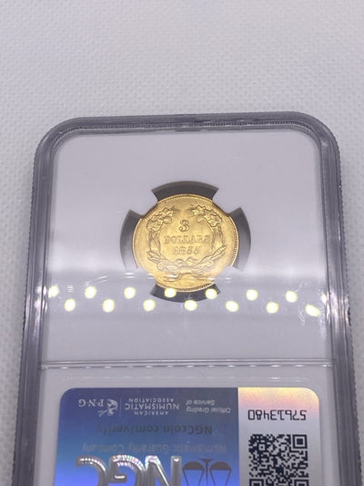 1855 $3 Three Dollar Gold Coin NGC UNC Beautiful Original Early US Gold Rare