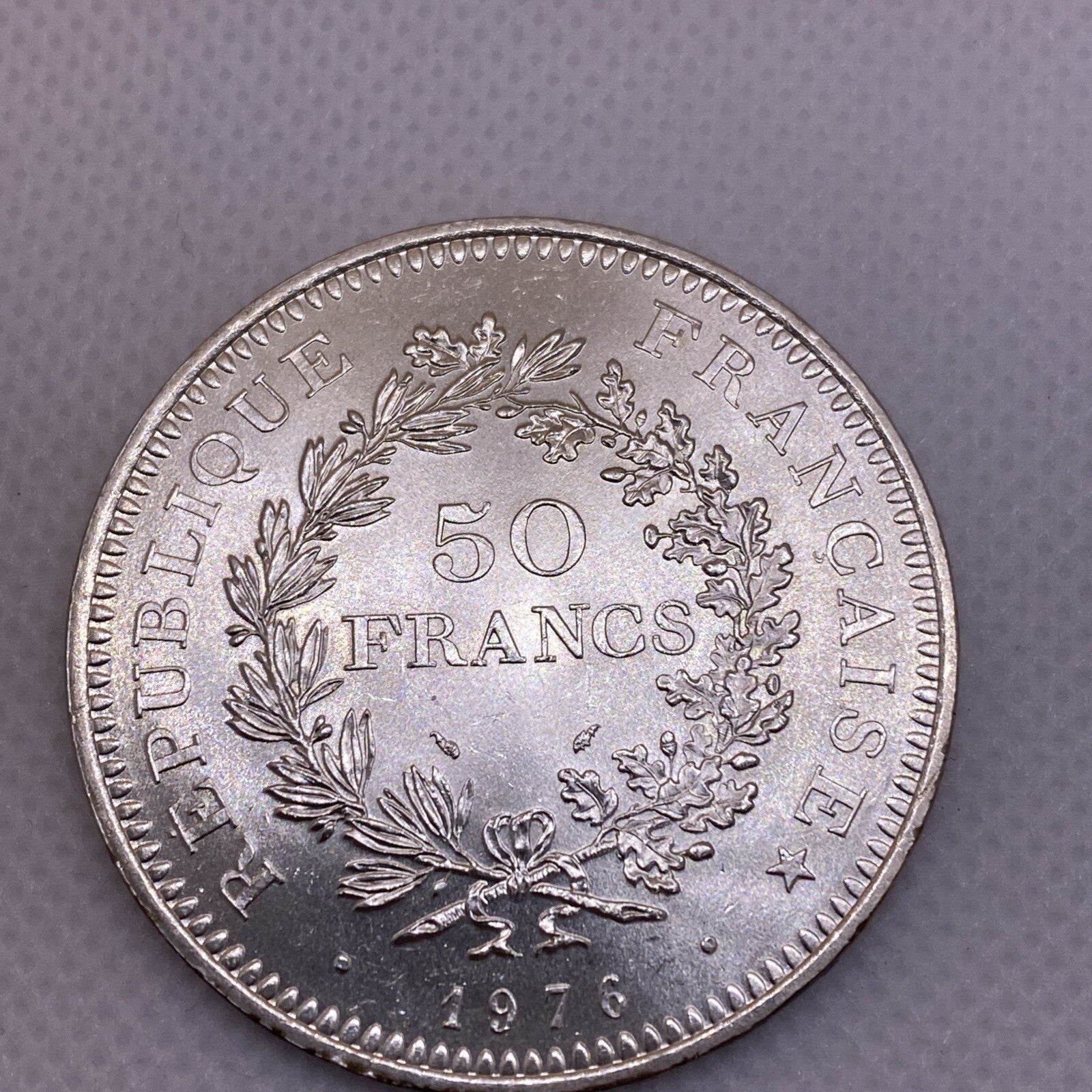 1976 France 50 Francs Silver Coin 50 Fr. Uncirculated Silver Coin #1287-10