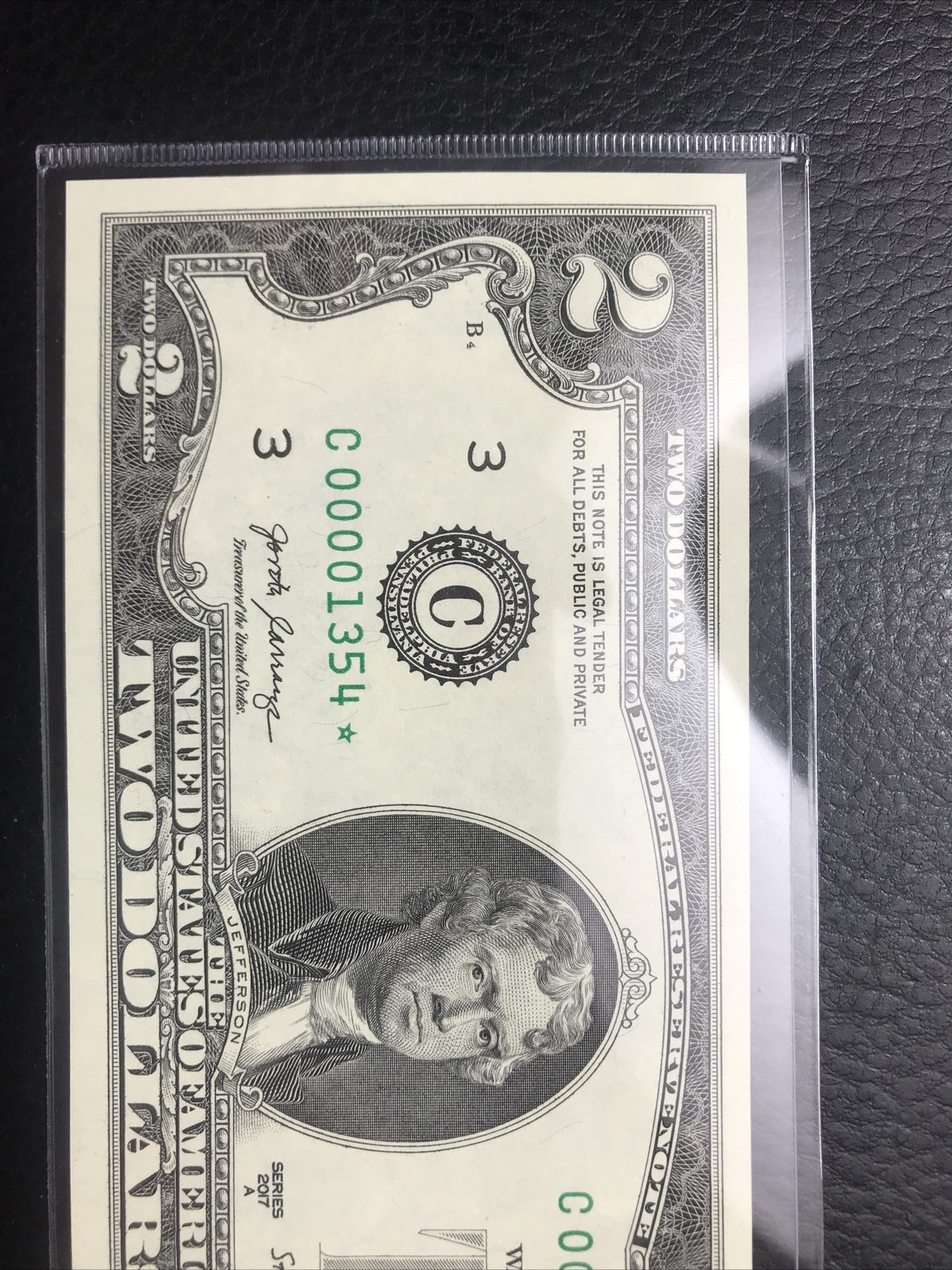 $2 Rare Uncirculated Low FOUR (4) Digits  ⭐️ STAR NOTE ⭐ 1354*