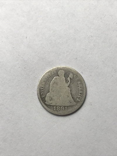 1891 Seated Liberty Dime Silver 90% Coin #BL91