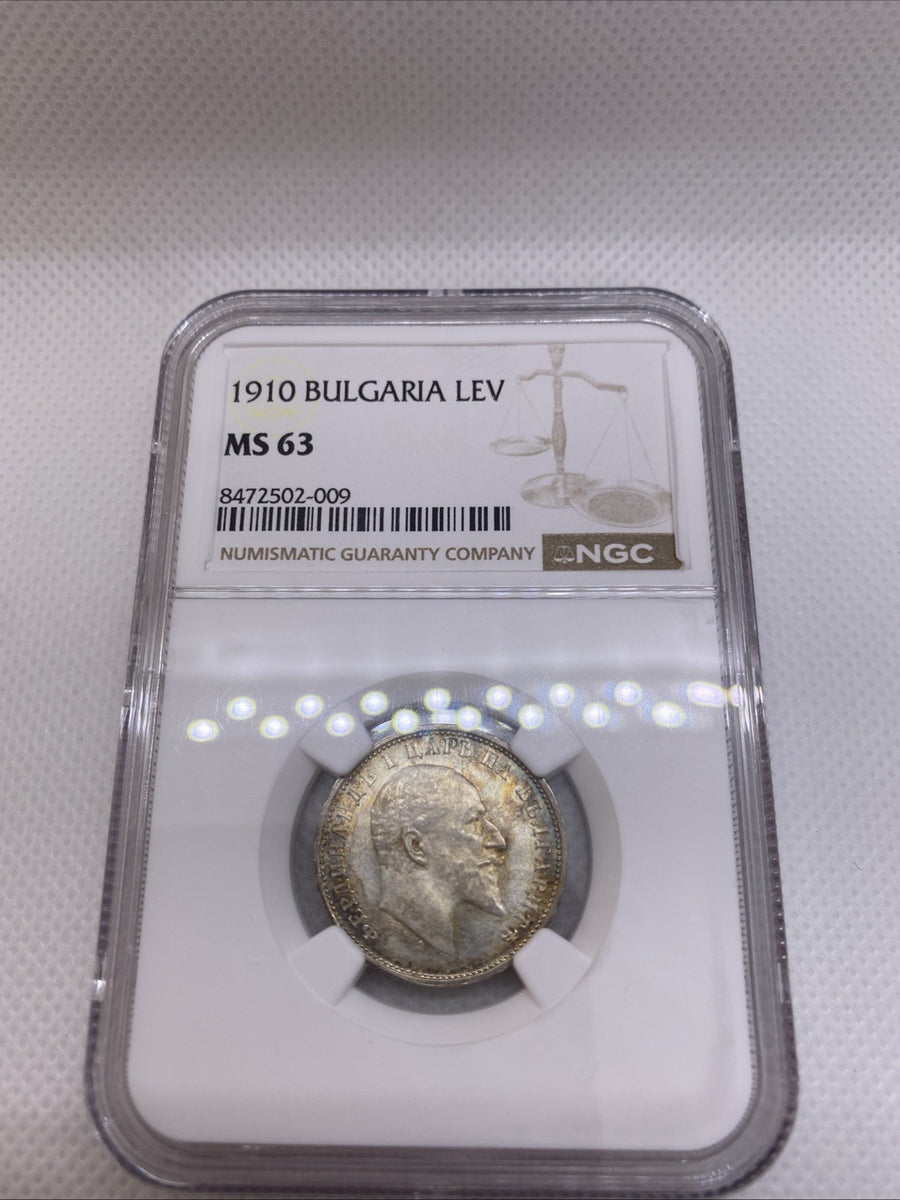 1910 1 LEVA BULGARIA NGC MS63 RARE Very HIGH GRADE