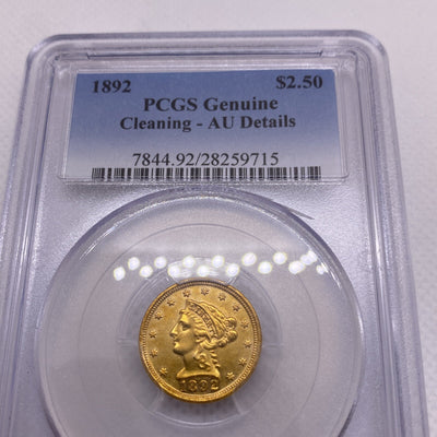 1892 Quarter Eagle $2.50 Gold Coin - NGC Graded AU Details VERY RARE Low Mintage