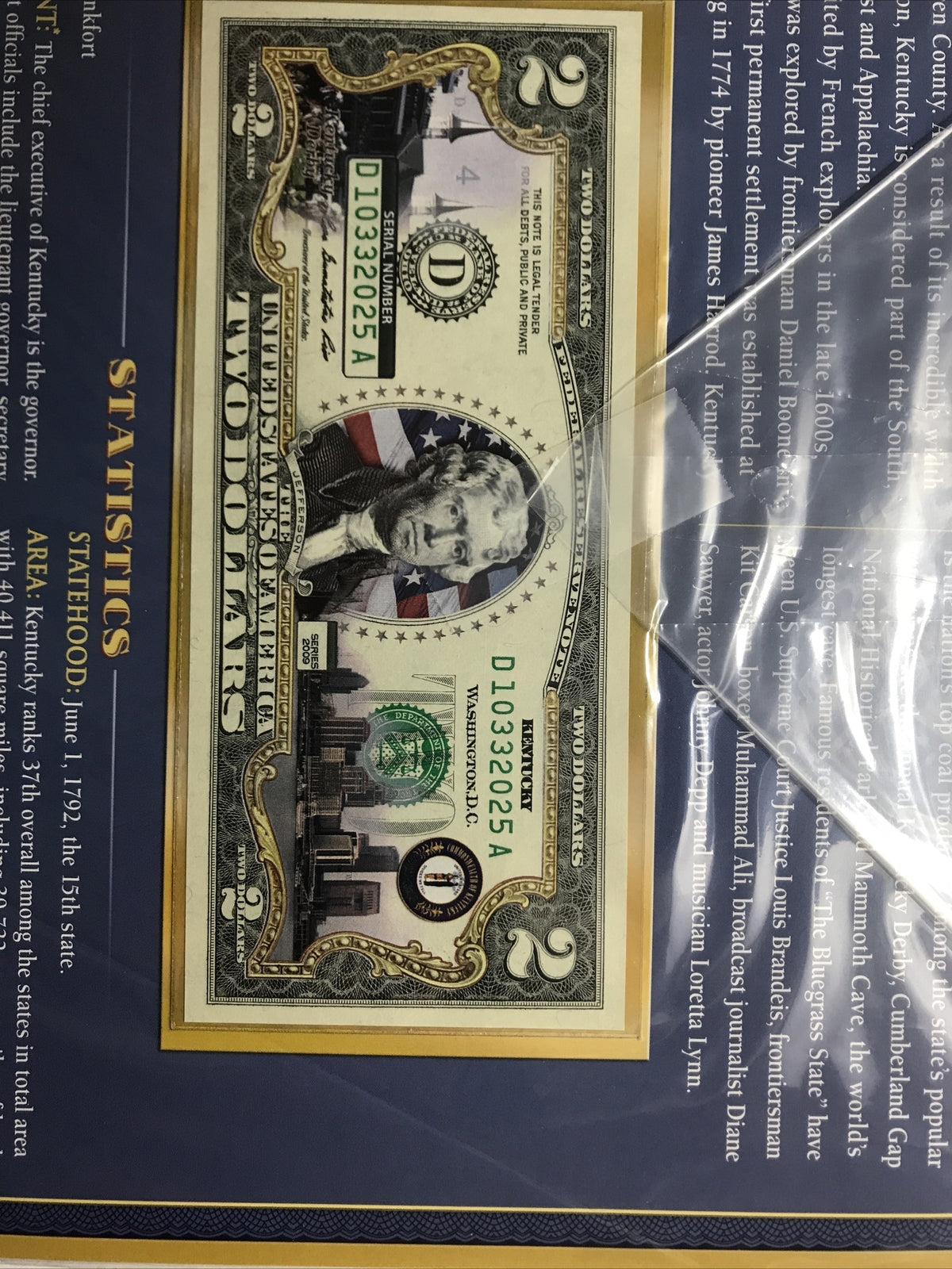 COLORIZED $2 NOTE SET KENTUCKY and TEXAS GENUINE LEGAL TENDER