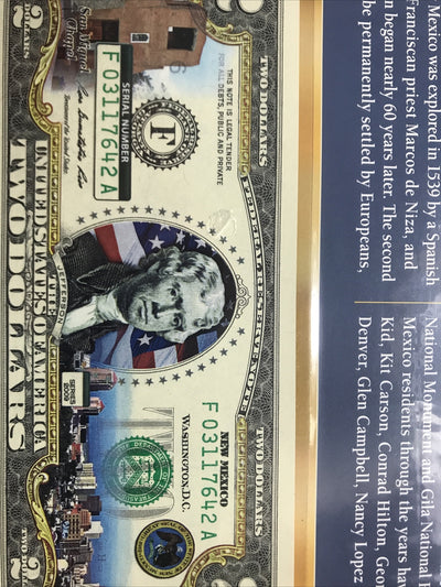 COLORIZED $2 NOTE SET NEW JERSEY and NEW MEXICO GENUINE LEGAL TENDER