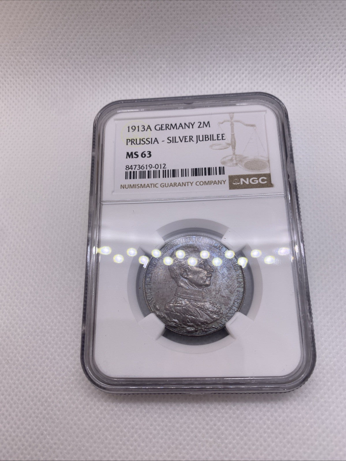 1913 A Two Mark Prussia Silver Jubilee  2M NGC MS63 Germany Silver Coin Toned