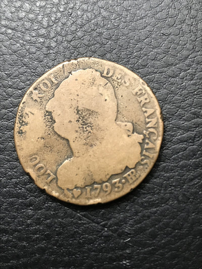 1793 2 sols français FRANCE 2 Sols Strasbourg KM #612 VERY RARE #1792-BB