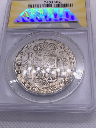 1818 PTS PJ Bolivia Silver 8R 8 Reales AU 55 Details Anacs Silver Potosi #562