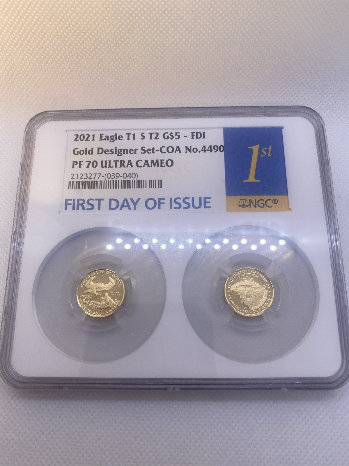 2021-W T1 and T2 Set Designer Ed. Gold Eagle 1/10 oz NGC PF70 FDOI First Day
