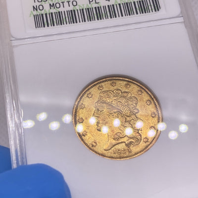 1834 Classic Gold Half Eagle $5 Coin. Certified ANACS XF45 EF45 VERY OLD HOLDER