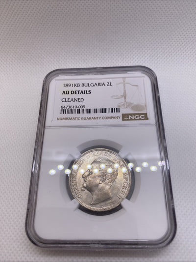 1891 2 Leva Bulgaria Silver Coin NGC AU Details  Alexander I Coin RARE