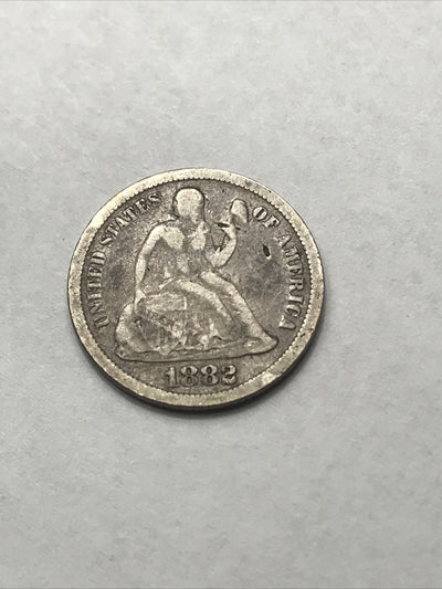 1882 Seated Liberty Dime Silver 90% Coin #YY1882