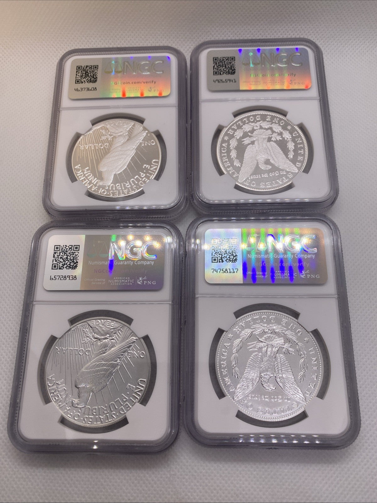 2023 $1 MORGAN & PEACE SILVER DOLLAR 4 COIN SET NGC MS 70 PF 70 FDOI