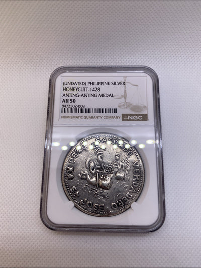 Philipines Honeycutt - 1428 Anting-Anting Silver Medal Graded NGC AU50 RARE