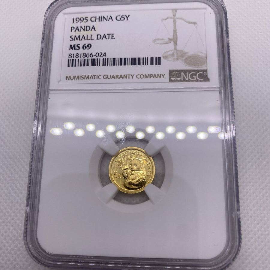 1995 SMALL DATE GOLD CHINESE  5 YUAN PANDA Coin 5Y NGC MS69 CHINA GOLD COIN